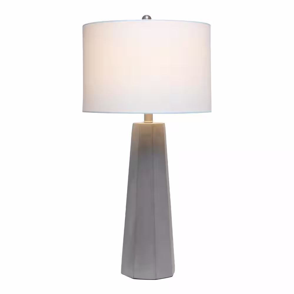 None 30.5 in. White Concrete Pillar Table Lamp with White Fabric Shade