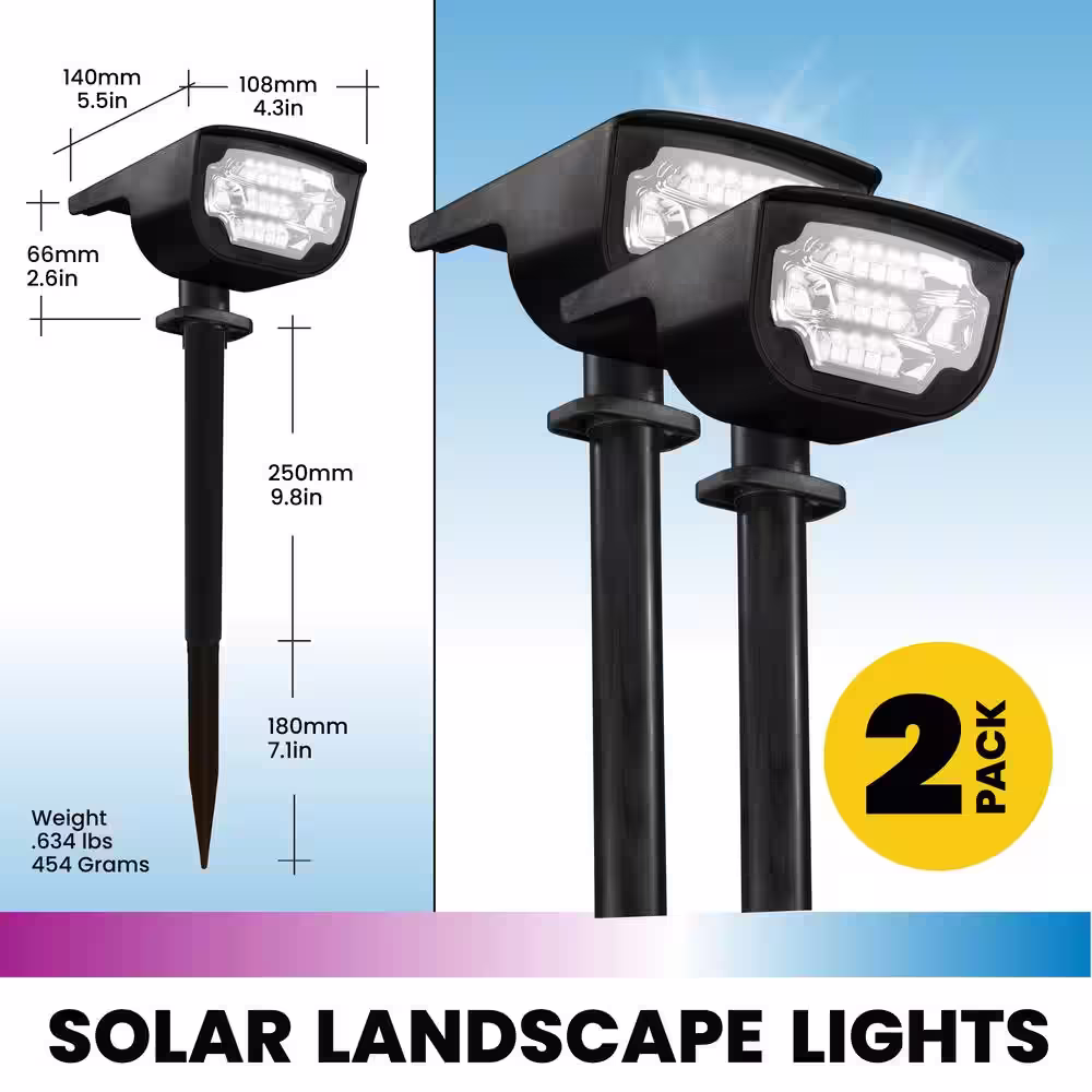 Bell + Howell Solar Powered Bionic Color Burst Black 4 LED Path Light Mode Lights (2-Pack)