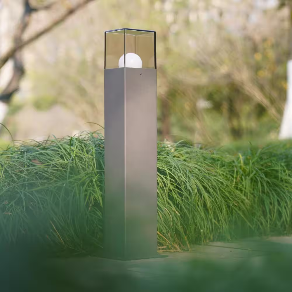 None Outdoor Low-Voltage Dark Gray 300 Lumens Metal Integrated LED Path Bollard Light Weather Resistant Durability Rectangle