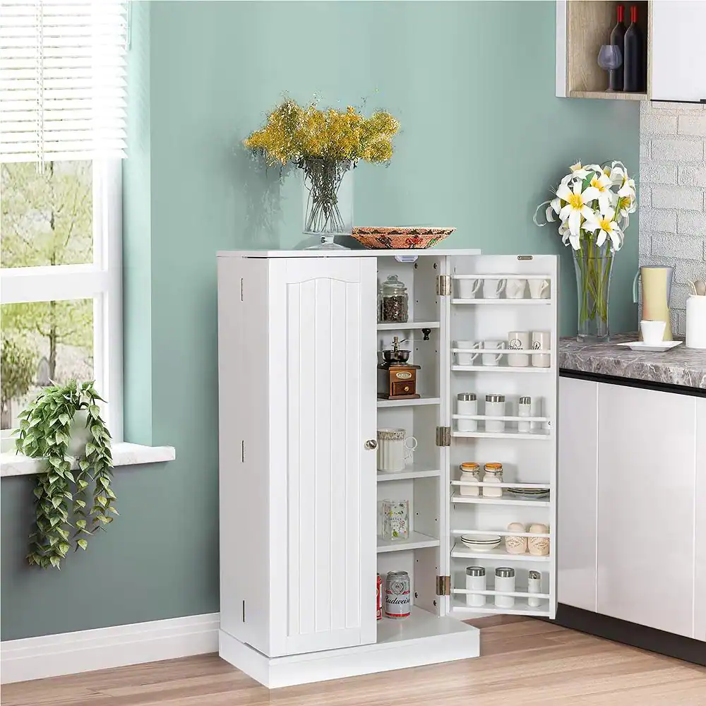 Costway 41 in. White Farmhouse Kitchen Pantry Storage Cabinet with Doors Adjustable Shelves