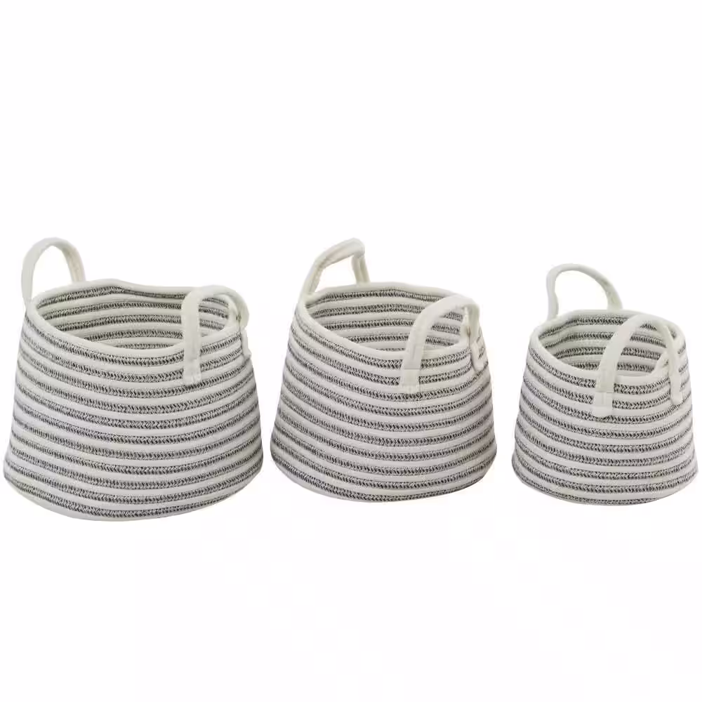 Litton Lane Cotton Handmade Storage Basket with Handles (Set of 3)