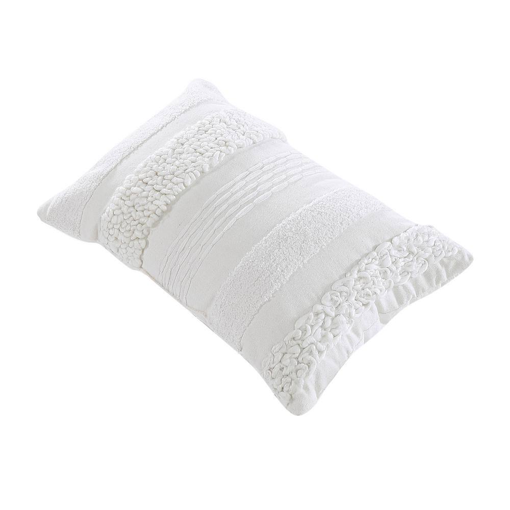 BRIELLE HOME Lennon White Textured 12 in. L x 18 in. W Throw Pillow