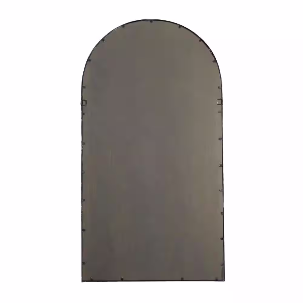 Litton Lane 59 in. x 32 in. Window Pane Inspired Arched Framed Brown Wall Mirror with Arched Top