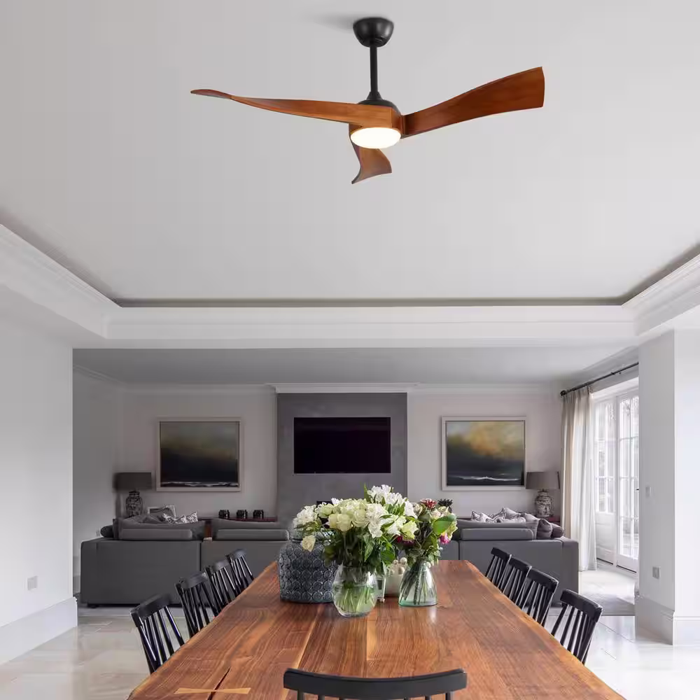 Sofucor 52 in. Integrated LED Indoor/Outdoor Black Ceiling Fan with Light Kit and Remote Control