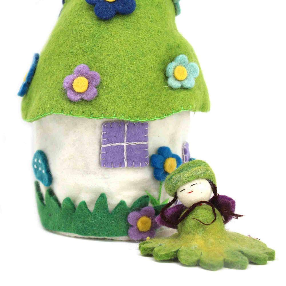 None Mushroom and Flower Felt Fairy House with Fairy