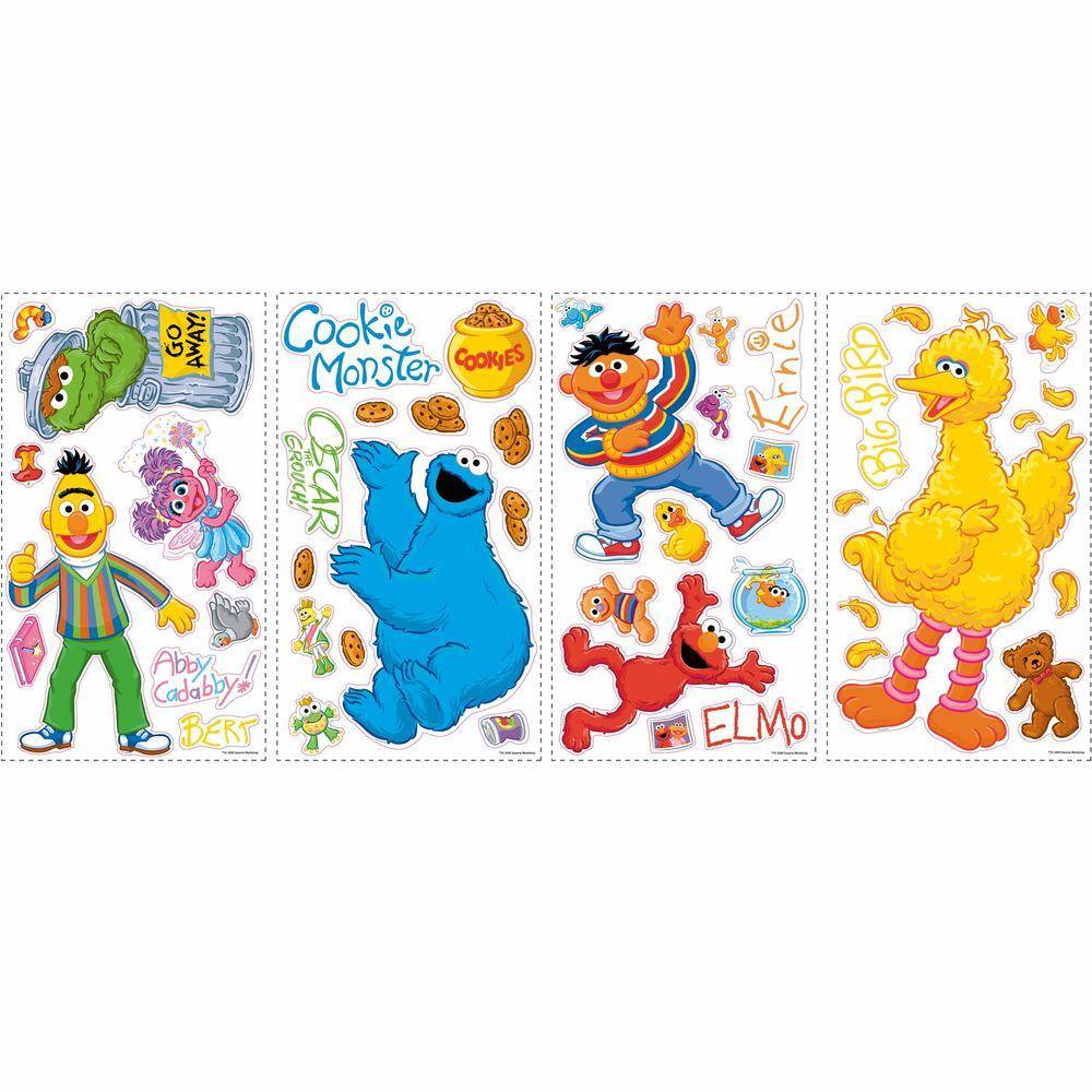 RoomMates 5 in. x 11.5 in. Sesame Street Peel and Stick Wall Decals (45-Piece)