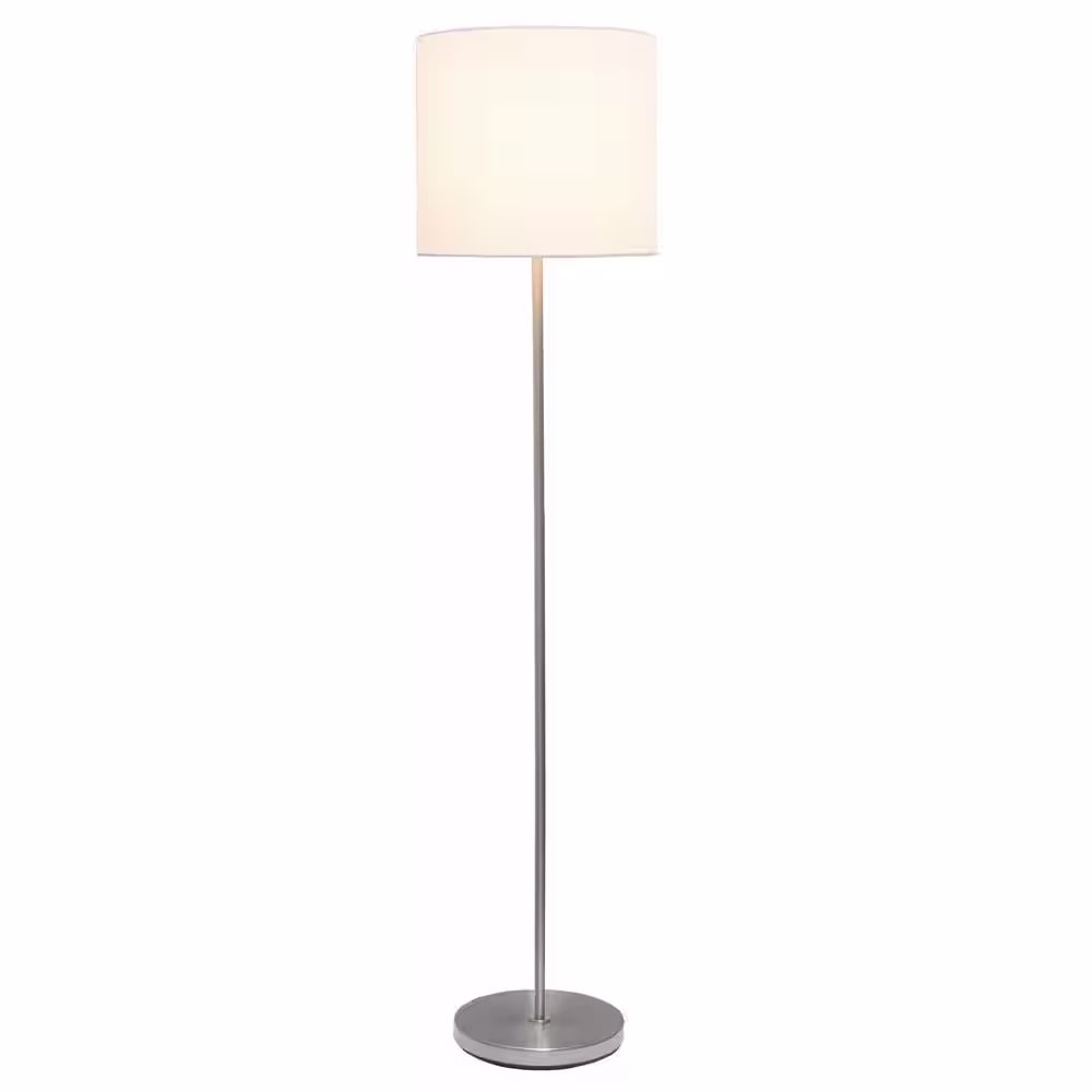 Simple Designs 57 in. White Brushed Nickel Drum Shade Floor Lamp