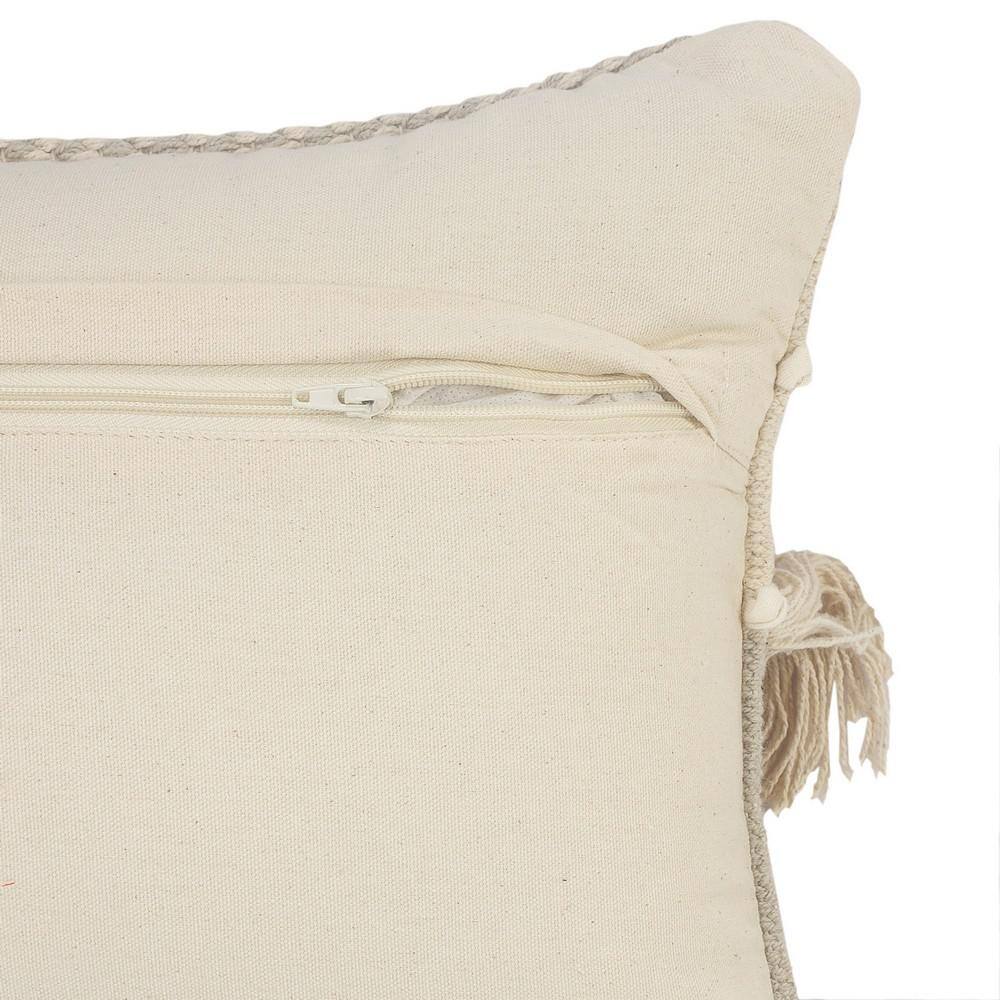 LR Home Eleanor Cottage Beige Fringed Over-Tufted Soft Poly-Fill 14 in. x 36 in. Throw Pillow
