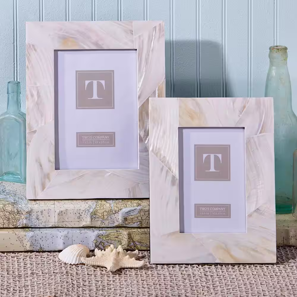 Two's Company Ocean Sand White Mother of Pearl Picture Frames Includes 4 in. x 6 in. and 5 in. x 7 in. (Set of 2)