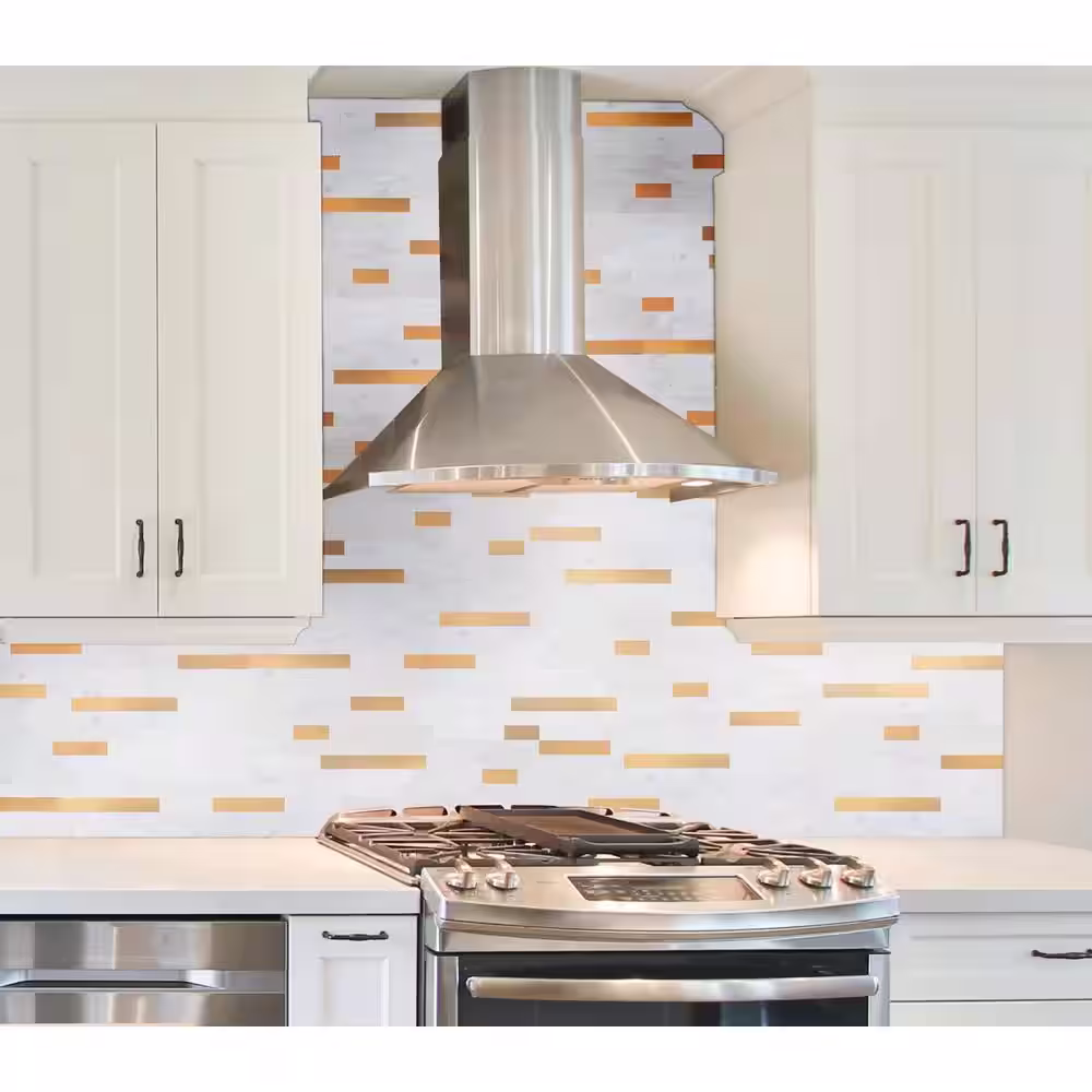 None Peel and Stick Backsplash PVC Sticker Wallpaper Smart Tile in Kara White With Gold (5-Sheets 12 in. x 12 in.)