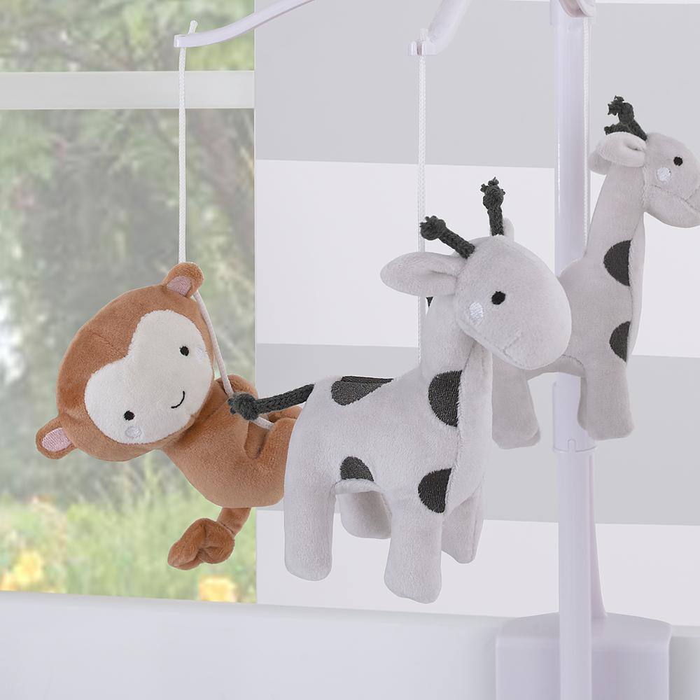 LITTLE LOVE BY NOJO Jungle Ride Grey and Tan Plush Monkey and Giraffe Musical Mobile