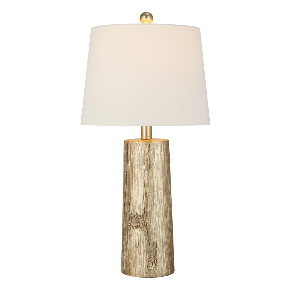 Cresswell 24 in. Faux Wood and Soft Gold Luster Rustic Farmhouse Table Lamp and LED Bulb