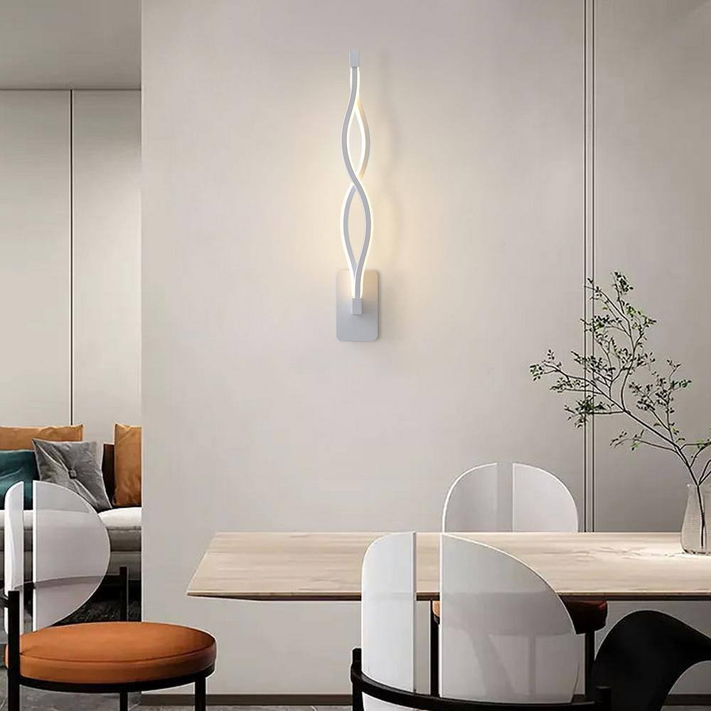 None 3 in. 1-Light Modern White LED Wall Sconce with Wave-Shaped PVC Shade
