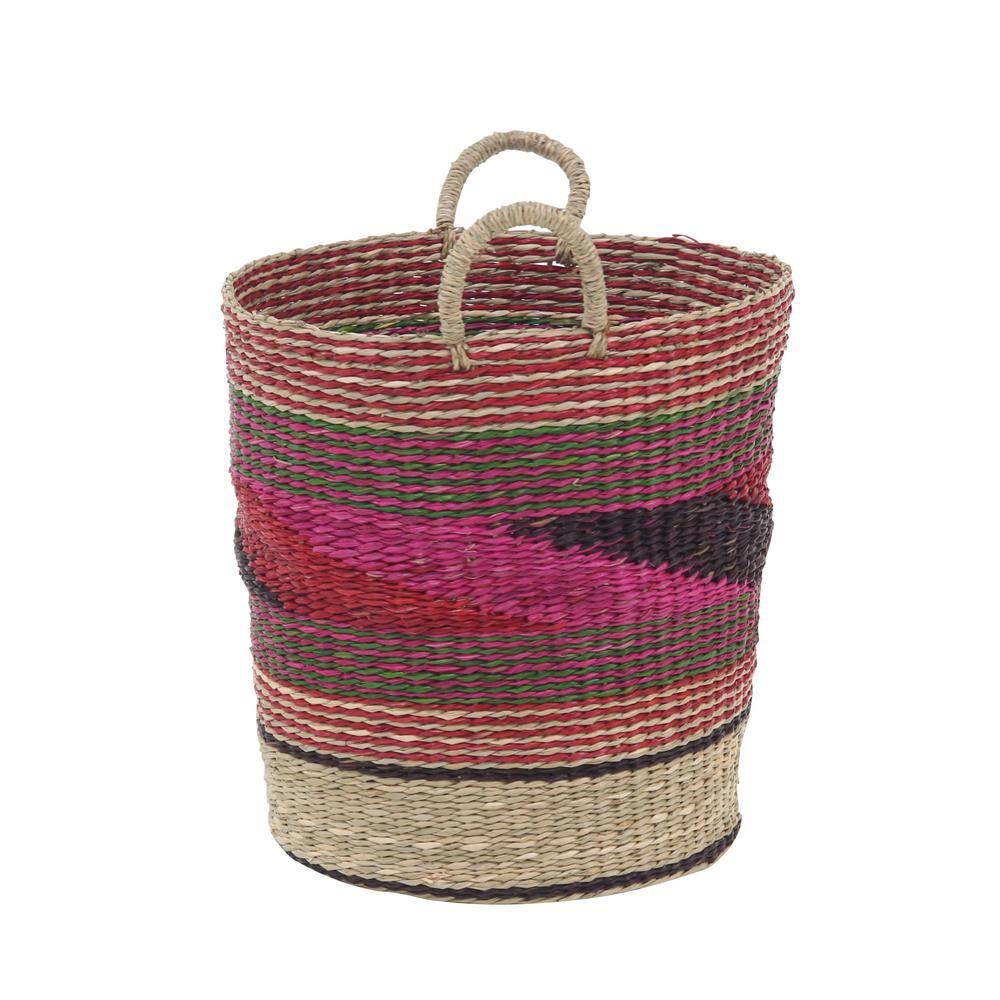 Litton Lane Pink Sea Grass Eclectic Storage Basket (Set of 3)