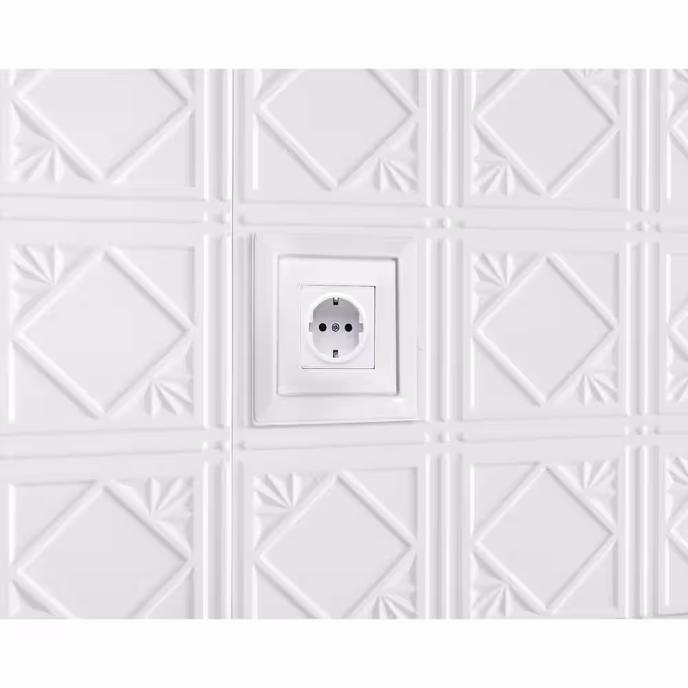 None 5.8 in. x 4.1 in. White Single Outlet Cover for Innovera Decor Backsplash and Interlocking Wall Paneling (2-Pieces)