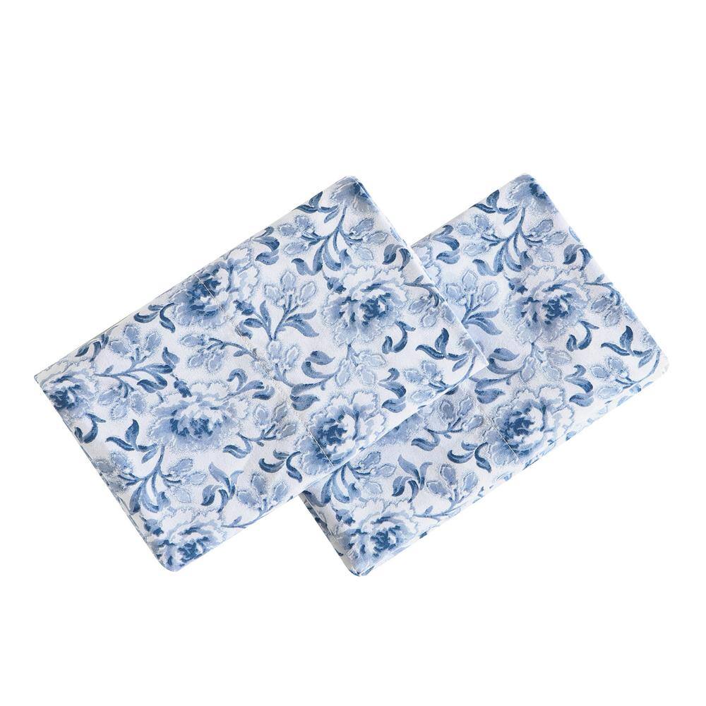 Laura Ashley Lorelei 2-Piece Blue Floral Cotton Standard Pillowcases Pair