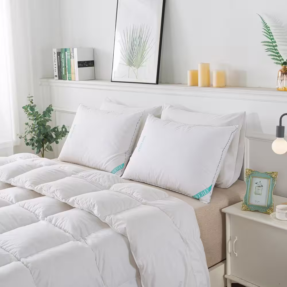 Waverly Antimicrobial 233-Thread Count Cotton White Duck Down King Pillow