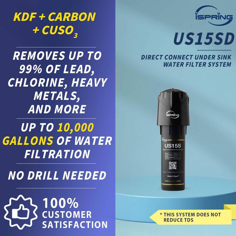 ISPRING Under Sink Water Filter System with High-Capacity Filtration and Fits Kitchen Bathroom Faucets Reduce Lead and Chlorine