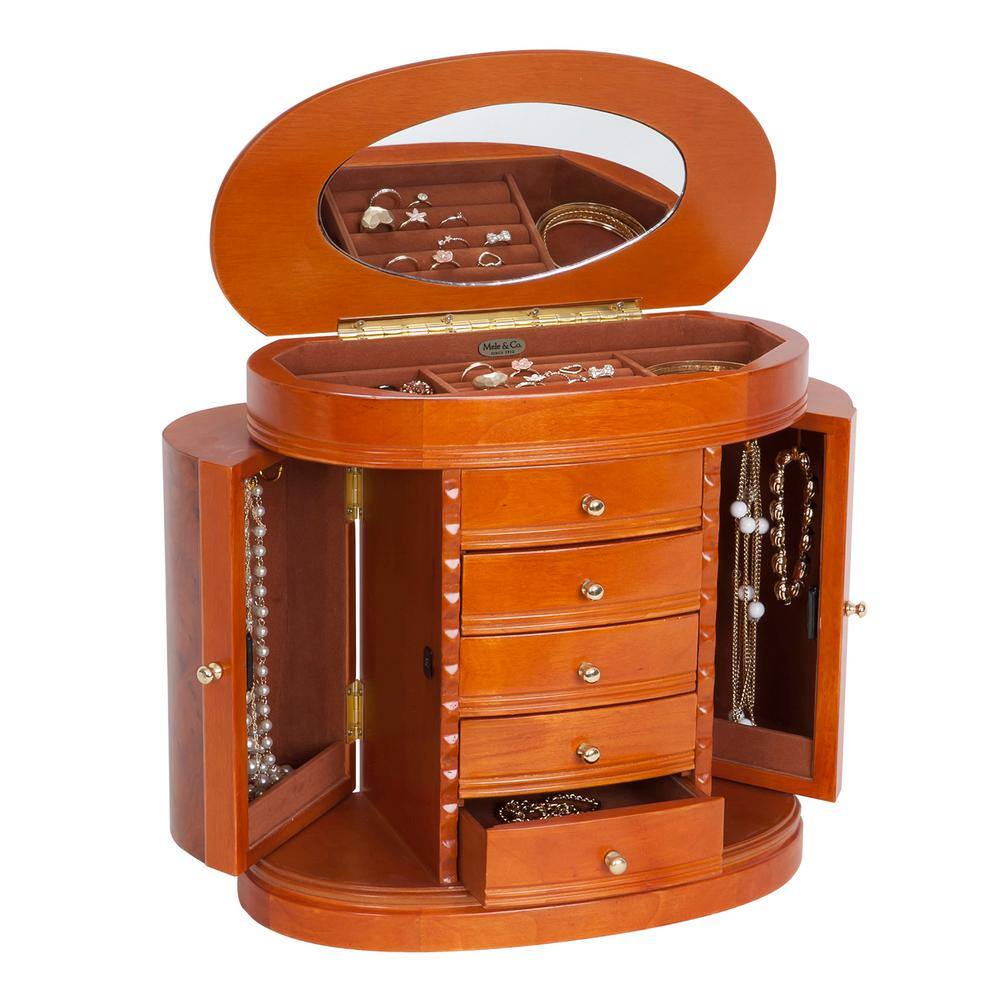 Mele & Co Trinity Burl-Wood Walnut Finish Wooden Jewelry Box