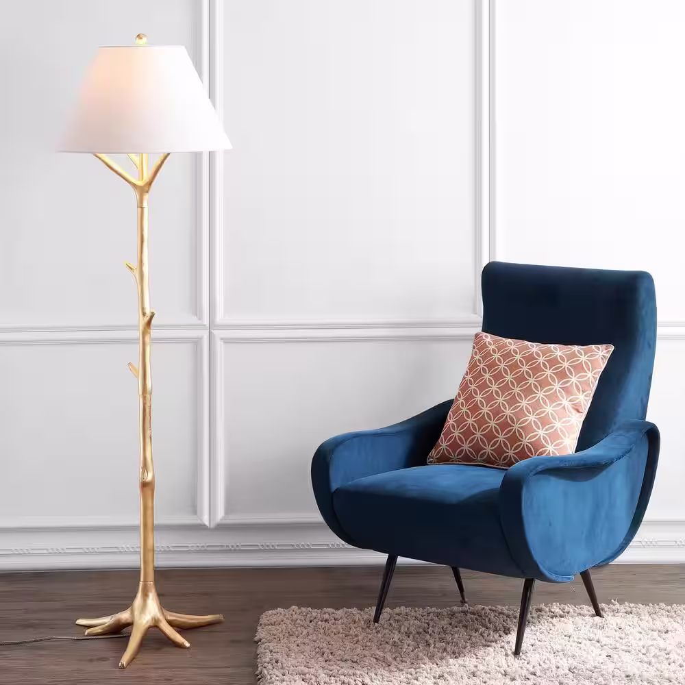 JONATHAN Y Arbor 63.5 in. Gold Leaf Faux Bois Resin LED Floor Lamp