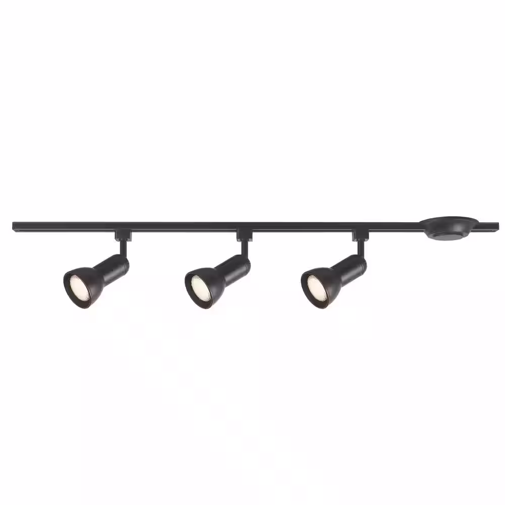 Hampton Bay 4 ft. 3-Light Black Linear Track Lighting Kit with R20/PAR20 Medium Step Heads