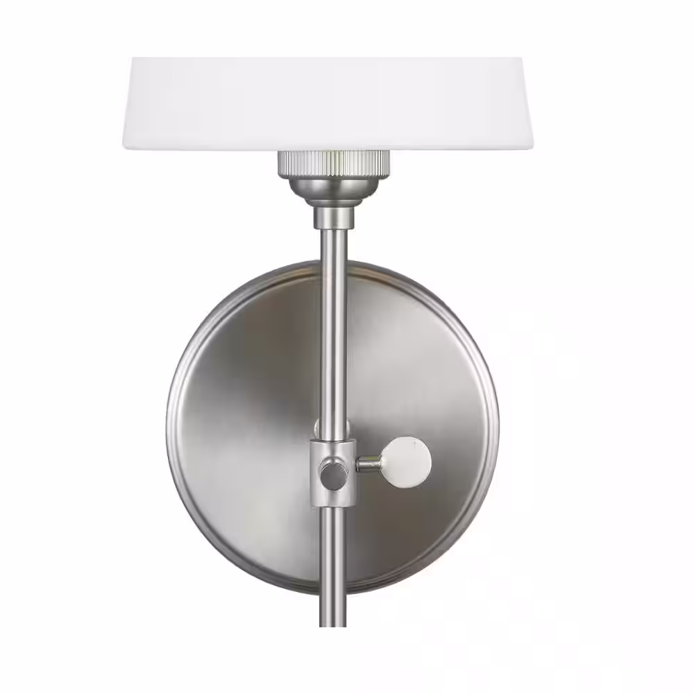 Generation Lighting Baker 5.5 in. 1-Light Antique Brushed Nickel Wall Sconce With White Linen Fabric Shade