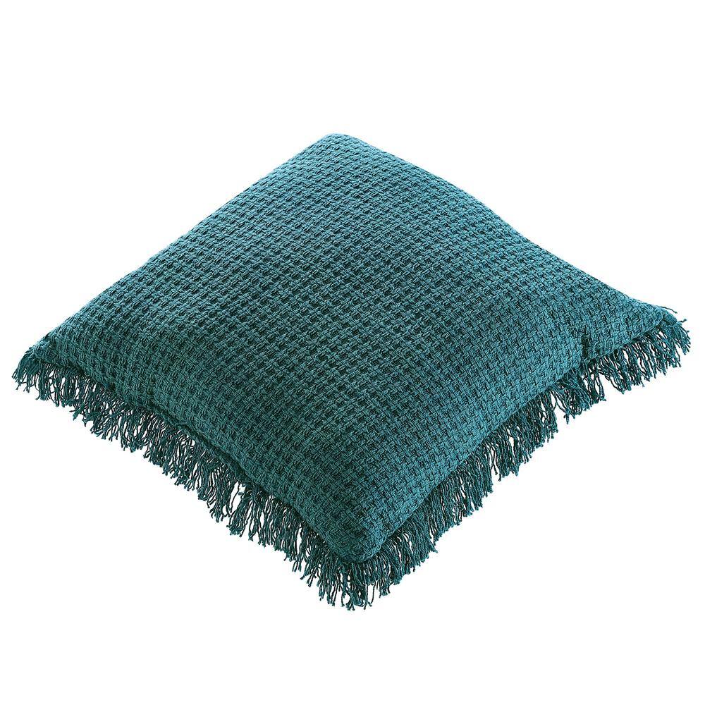 BRIELLE HOME Ivy Green Basket Weave with Fringe 18 in. L x 18 in. W Throw Pillow