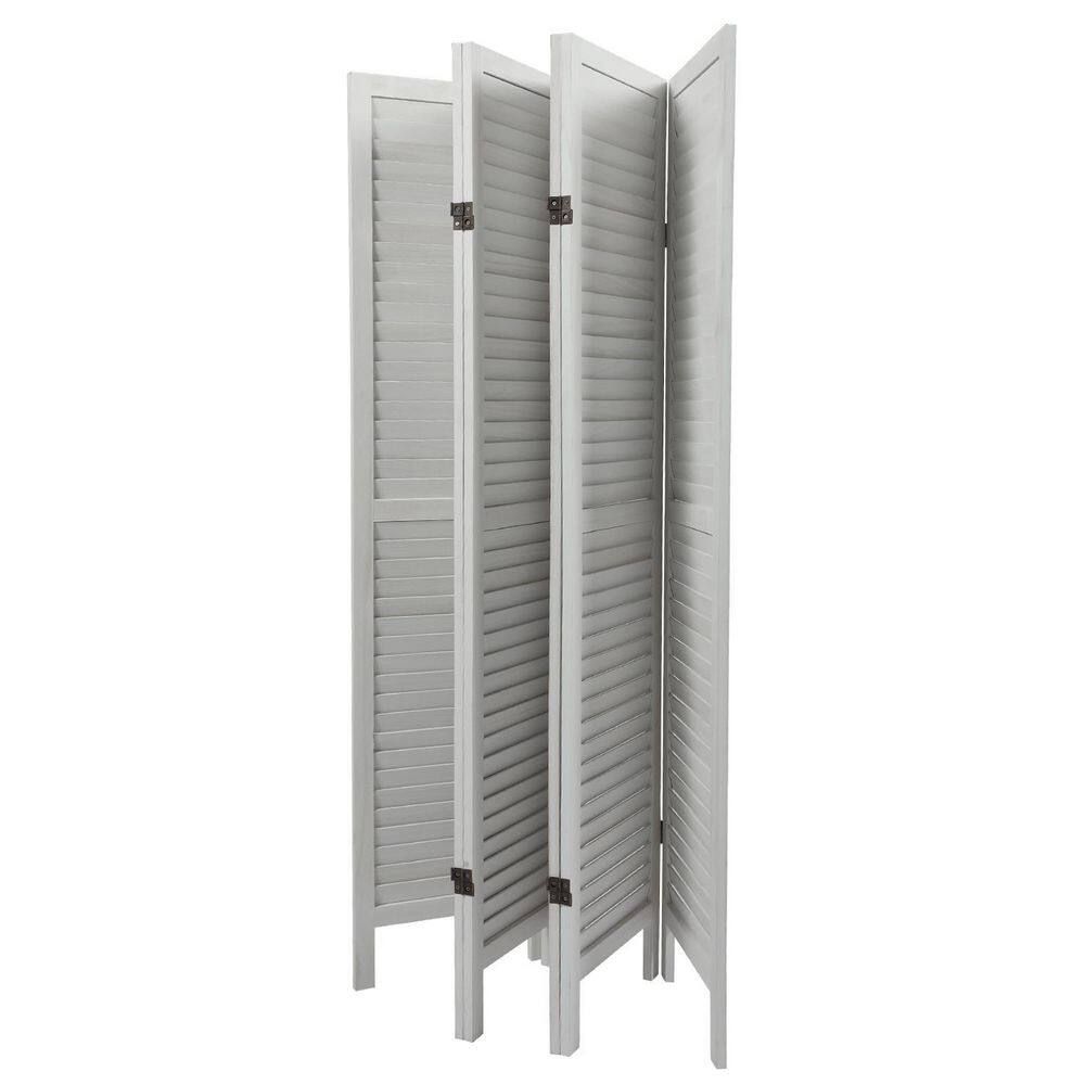 None Old white 6-Panel Sycamore Wood Panel Screen Folding Louvered Room Divider