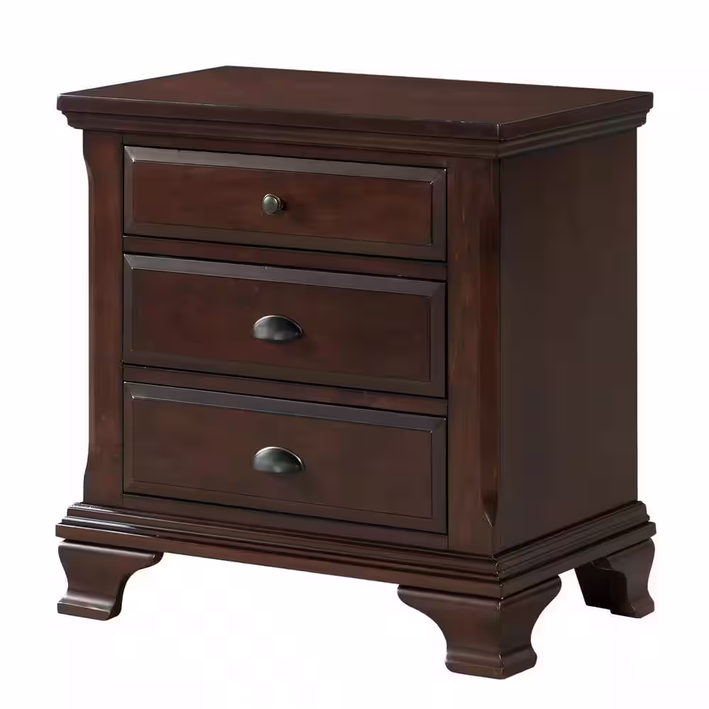 None Brinley 3-Drawer Cherry Nightstand