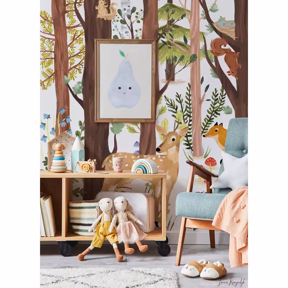 RoomMates Forest Animal Hide and Seek Brown Trees Peel and Stick Wall Mural