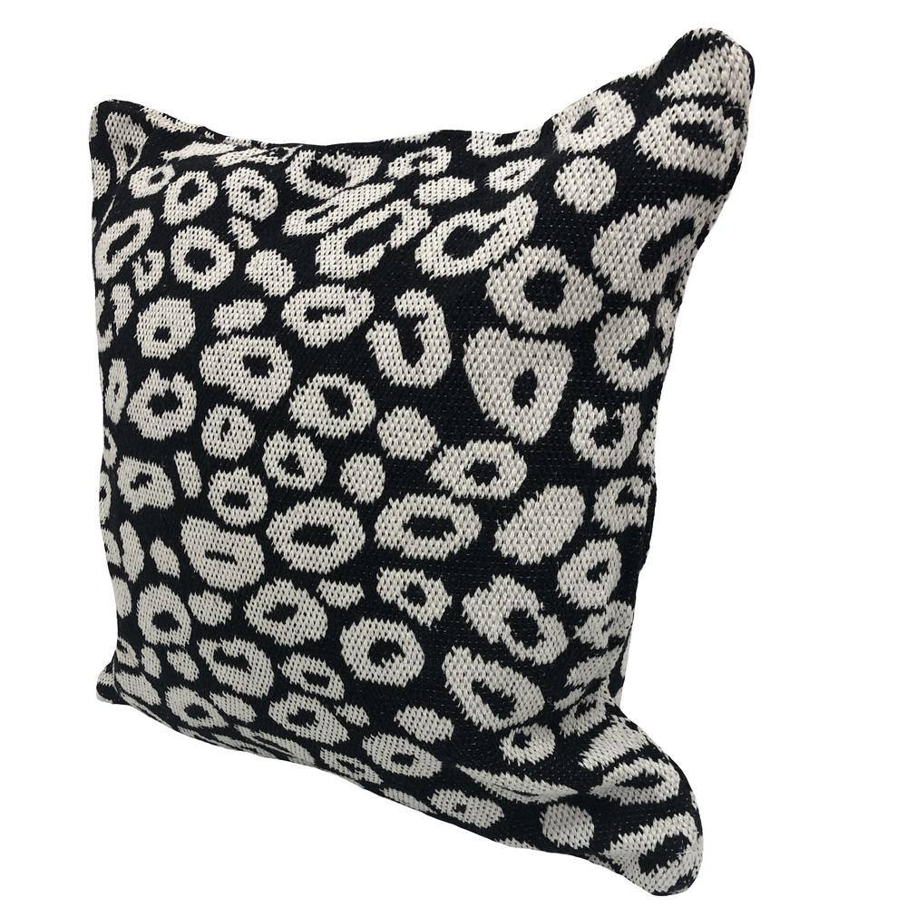 LR Home Glam Black and White Leopard Print Soft Poly-Fill 24 in. x 24 in. Throw Pillow