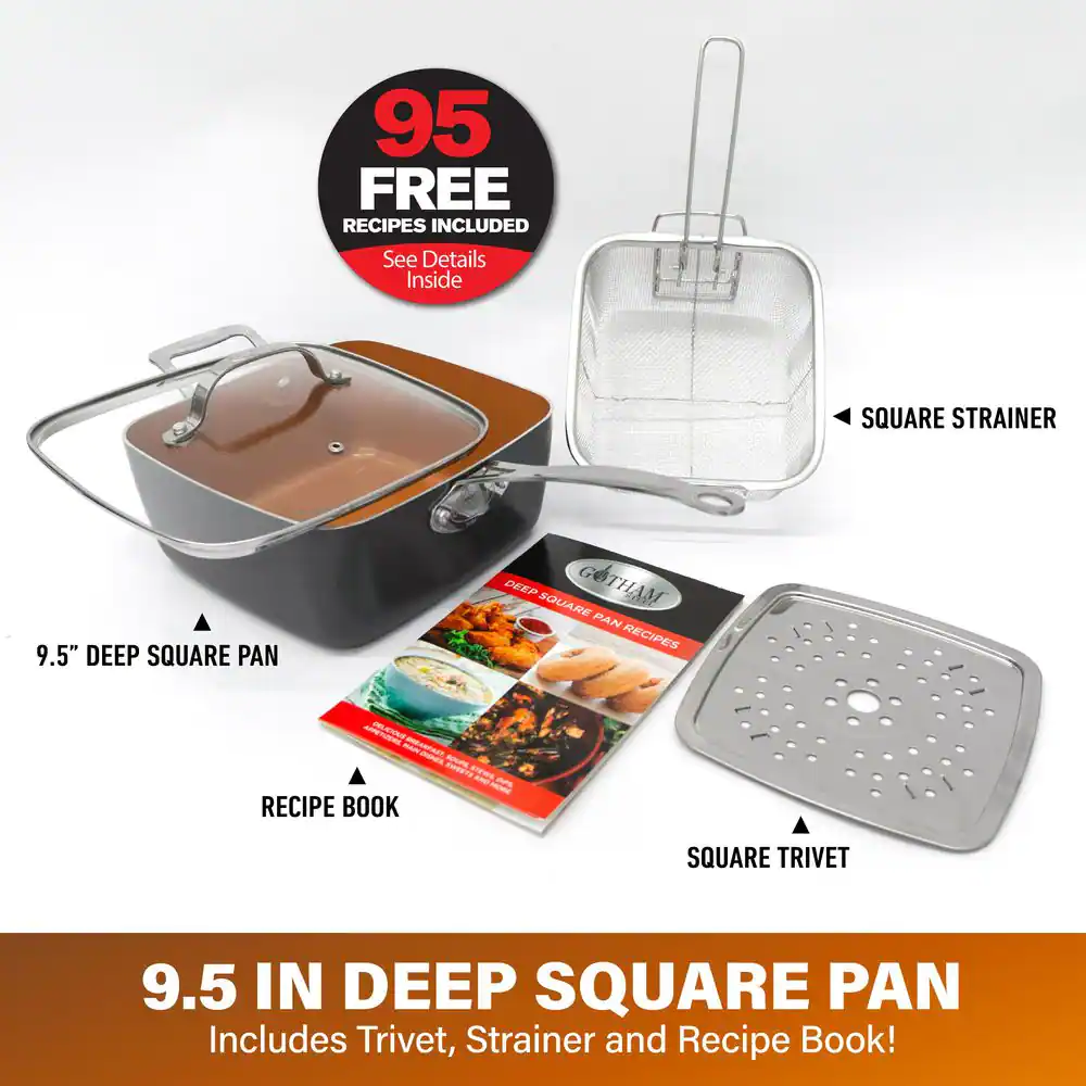 Gotham Steel 9.5 in. Aluminum Ti-Ceramic Non-Stick Deep Square Fry Pan Set (4-Piece )