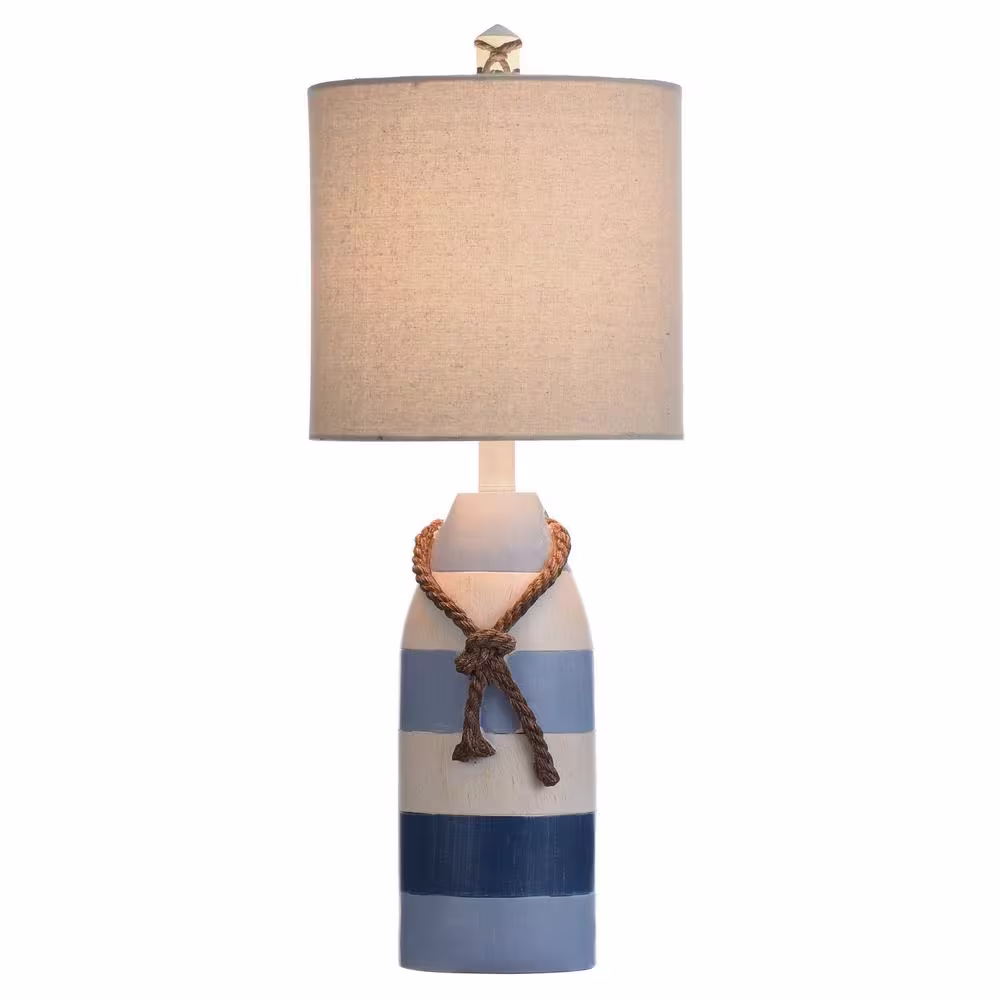 StyleCraft 24.5 in. Blue Stripe Table Lamp with White Hardback Fabric Shade
