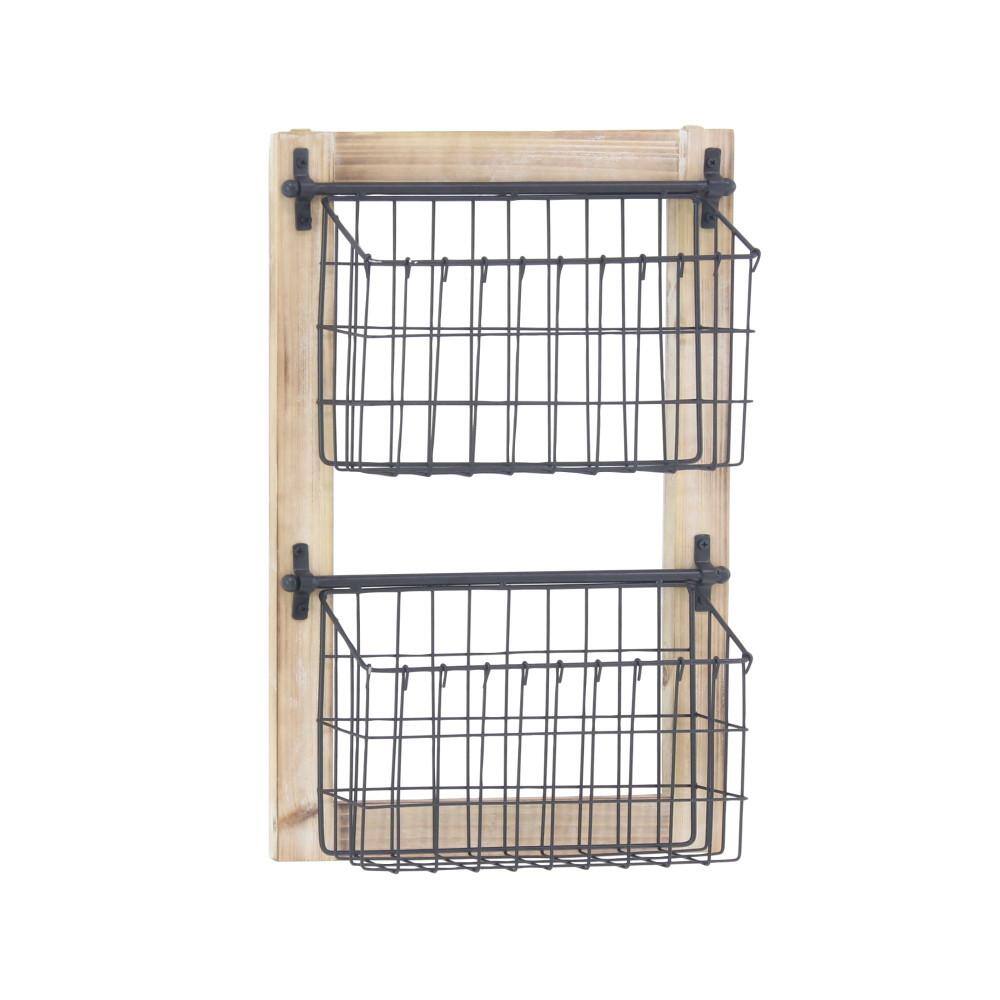 Litton Lane Black Wall Mounted Magazine Rack Holder with Suspended Baskets