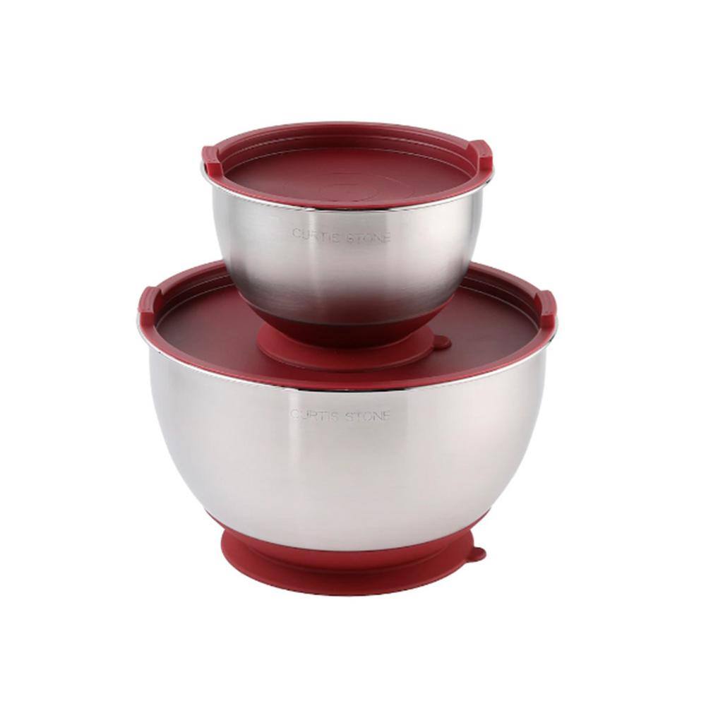 None Stainless Steel Suctioning Mixing Bowl Set with Lids (Set of 2)