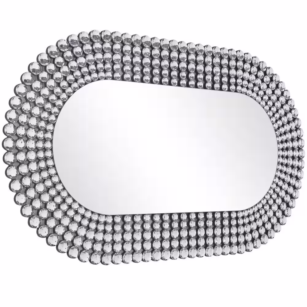 Litton Lane 48 in. W x 28 in. H Modern Oval Framed Silver Wall Mirror with Layered Crystal Frame