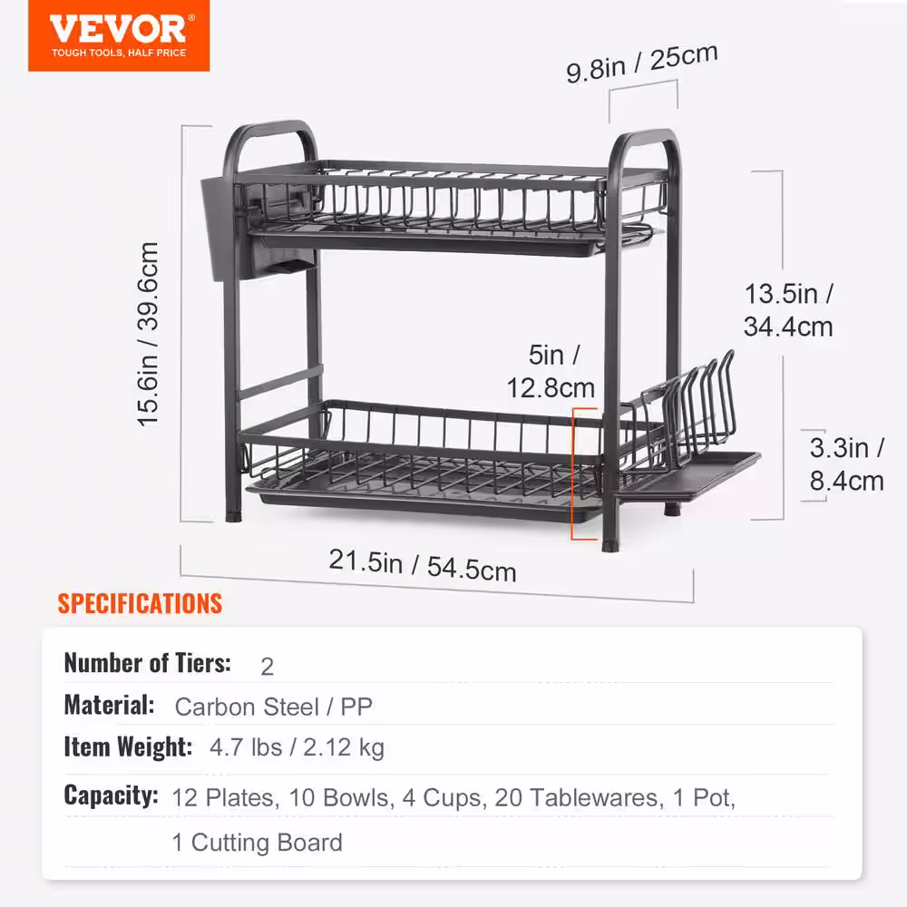 VEVOR Dish Drying Rack 2-Tier Dish Drainer Carbon Steel Kitchen Utensil Holder Dish Racks