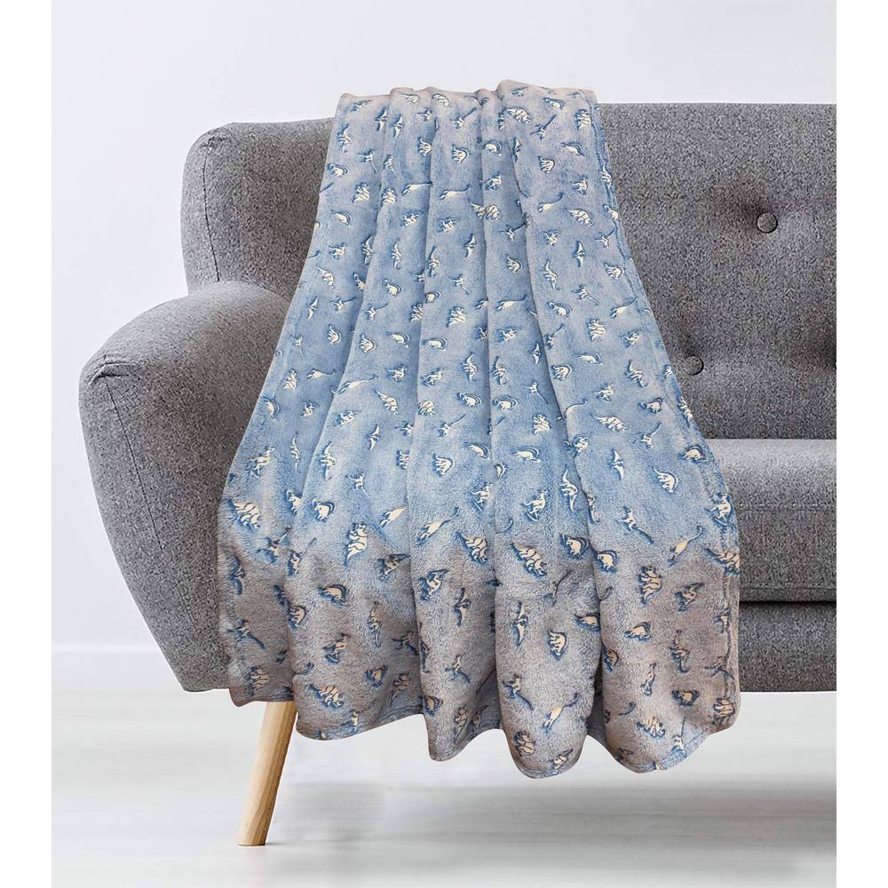 Harper Lane Kids Dinosaur Blue 50 in. x 60 in. Throw