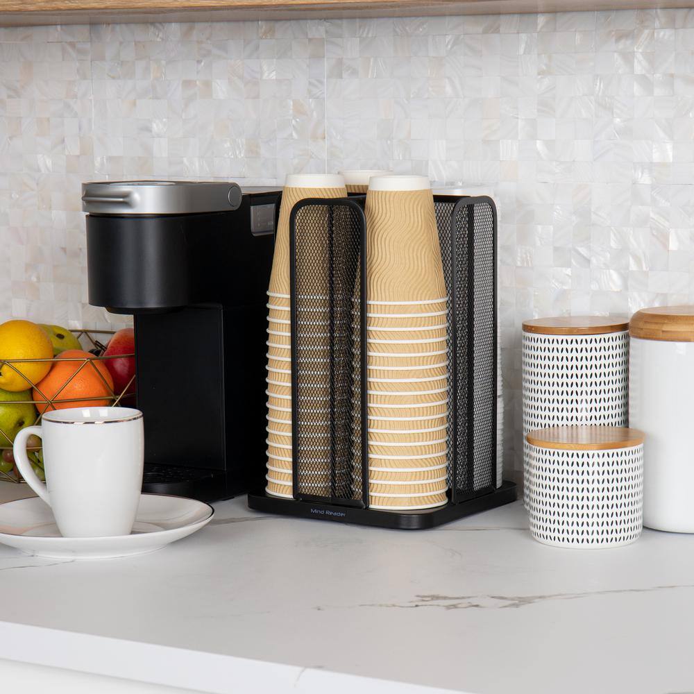 Mind Reader Network Collection, 4-Compartment Cup and Lid Dispenser, Countertop Organizer, Metal Mesh, Black