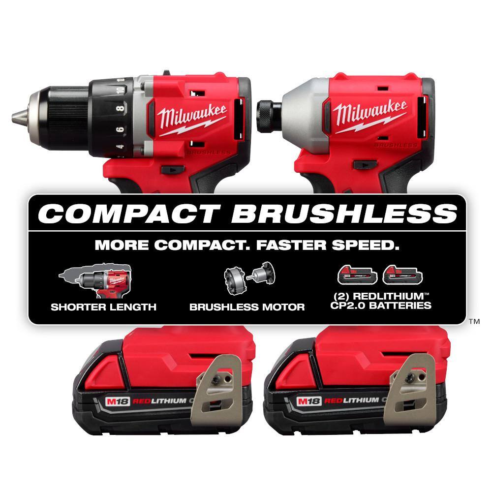 Milwaukee M18 18V Lithium-Ion Brushless Cordless Compact Drill/Impact Combo Kit (2-Tool) with Oscillating Multi-Tool