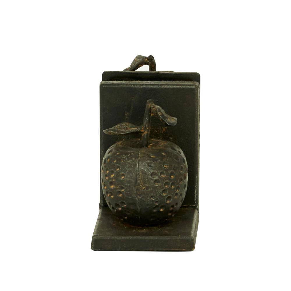 None Gray Metal Apple and Pear Fruit Bookends (Set of 2)