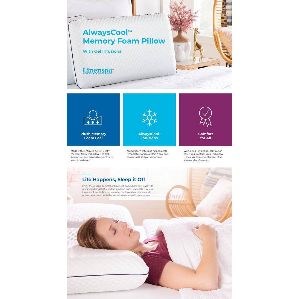 Linenspa Essentials AlwaysCoolâ?Gel Memory Foam Pillow