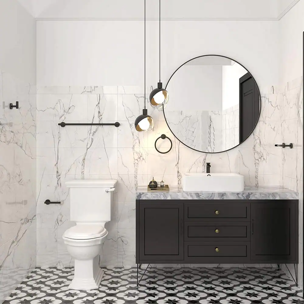 ruiling Porter 6- Piece Bath Hardware Set with Towel Ring Toilet Paper Holder Towel Hook and Towel Bar in Stainless Steel Black