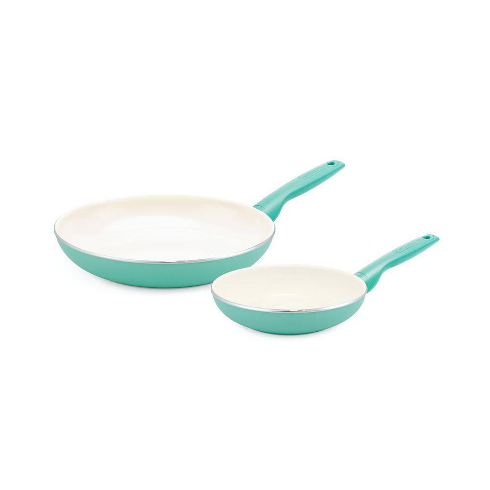GreenPan Rio Healthy Ceramic Nonstick 2-Piece 8 in. and 10 in. Frying Pan Skillet Set in Turquoise