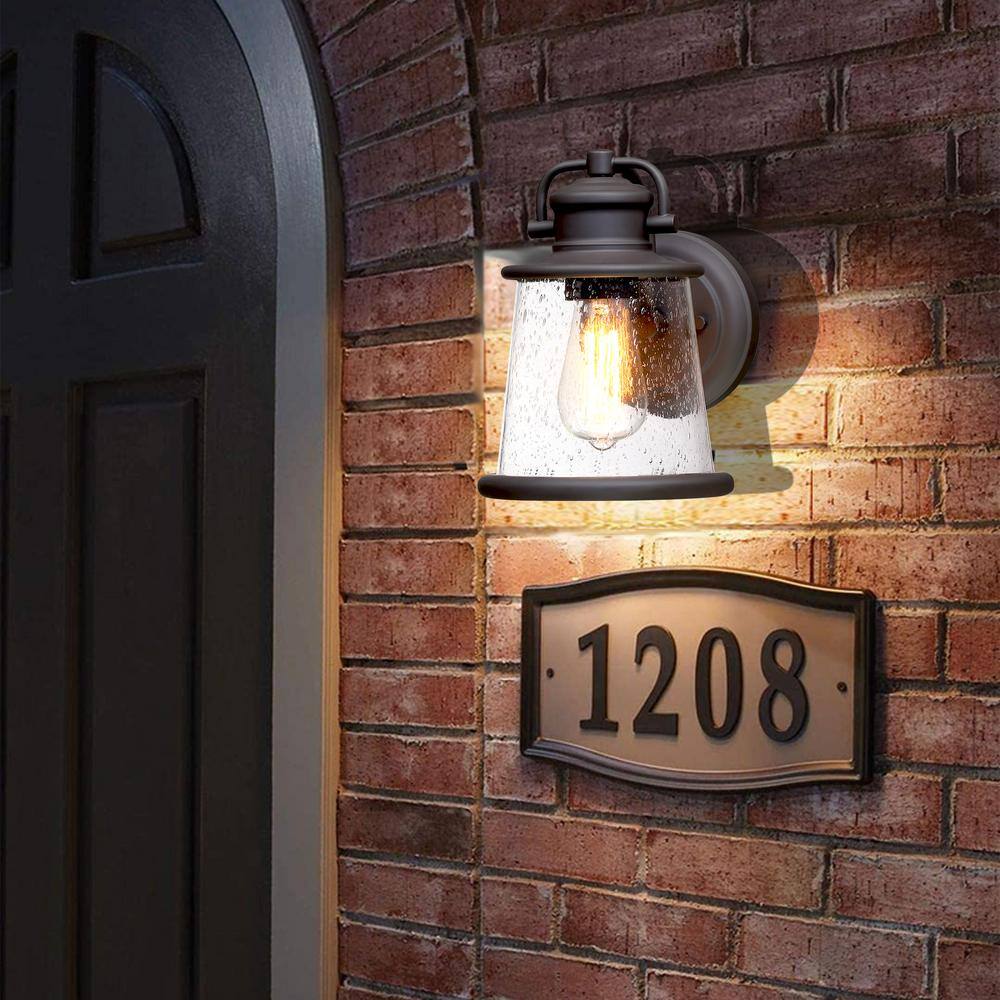 Hukoro 9.57 in. H 1-Light Dark Bronze Hardwired Outdoor Wall Lantern Sconce