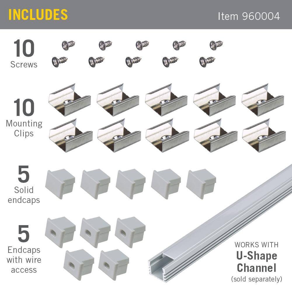 Armacost Lighting U-Shape Grey Tape Light Channel Accessory Pack LED Mounting Hardware (10-Pack)