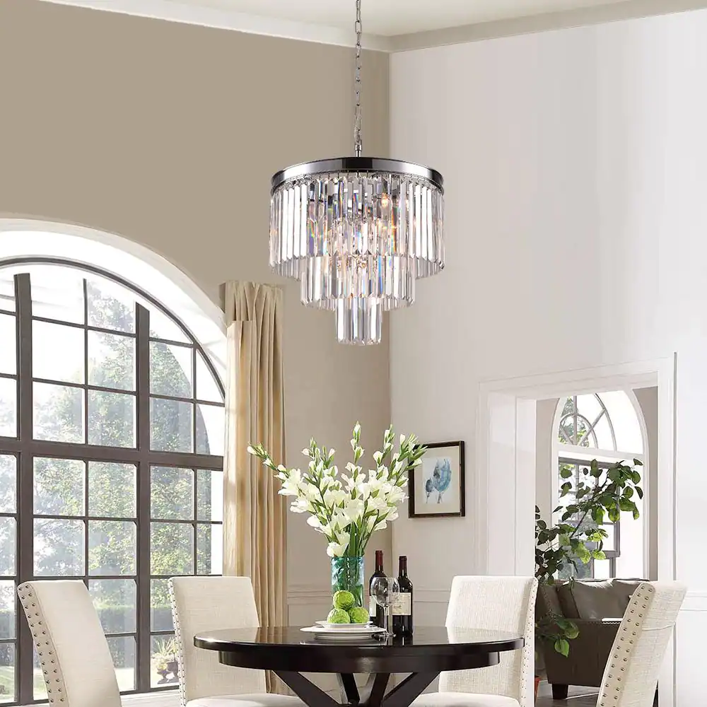 Maxax Annapolis 7-Light Chrome/Clear Unique Tiered Chandelier with Crystal Accents