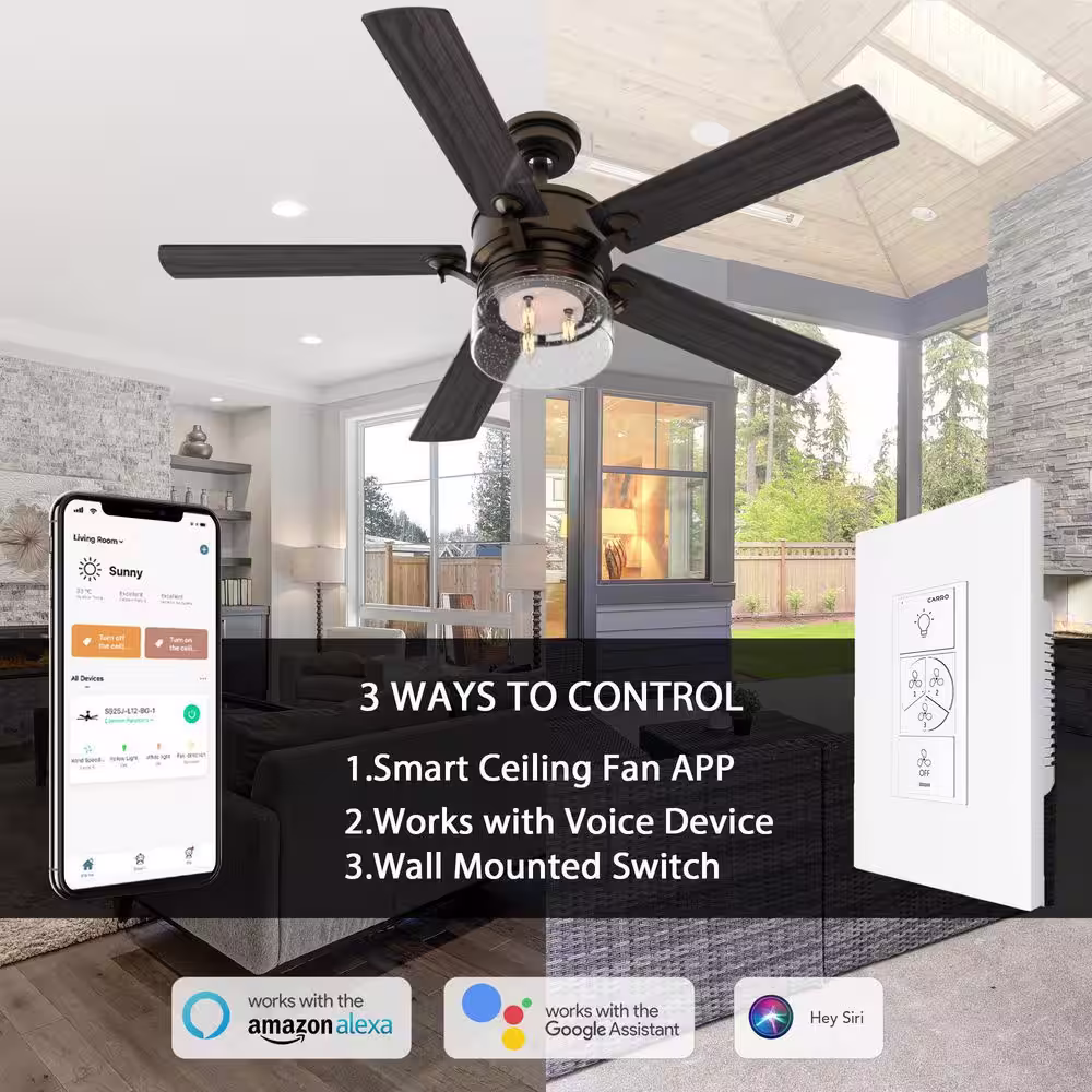 CARRO Alexandria 52 in. Oil Rubbed Bronze Smart Ceiling Fan with Light Kit and Wall Control, Works with Alexa/Google Home