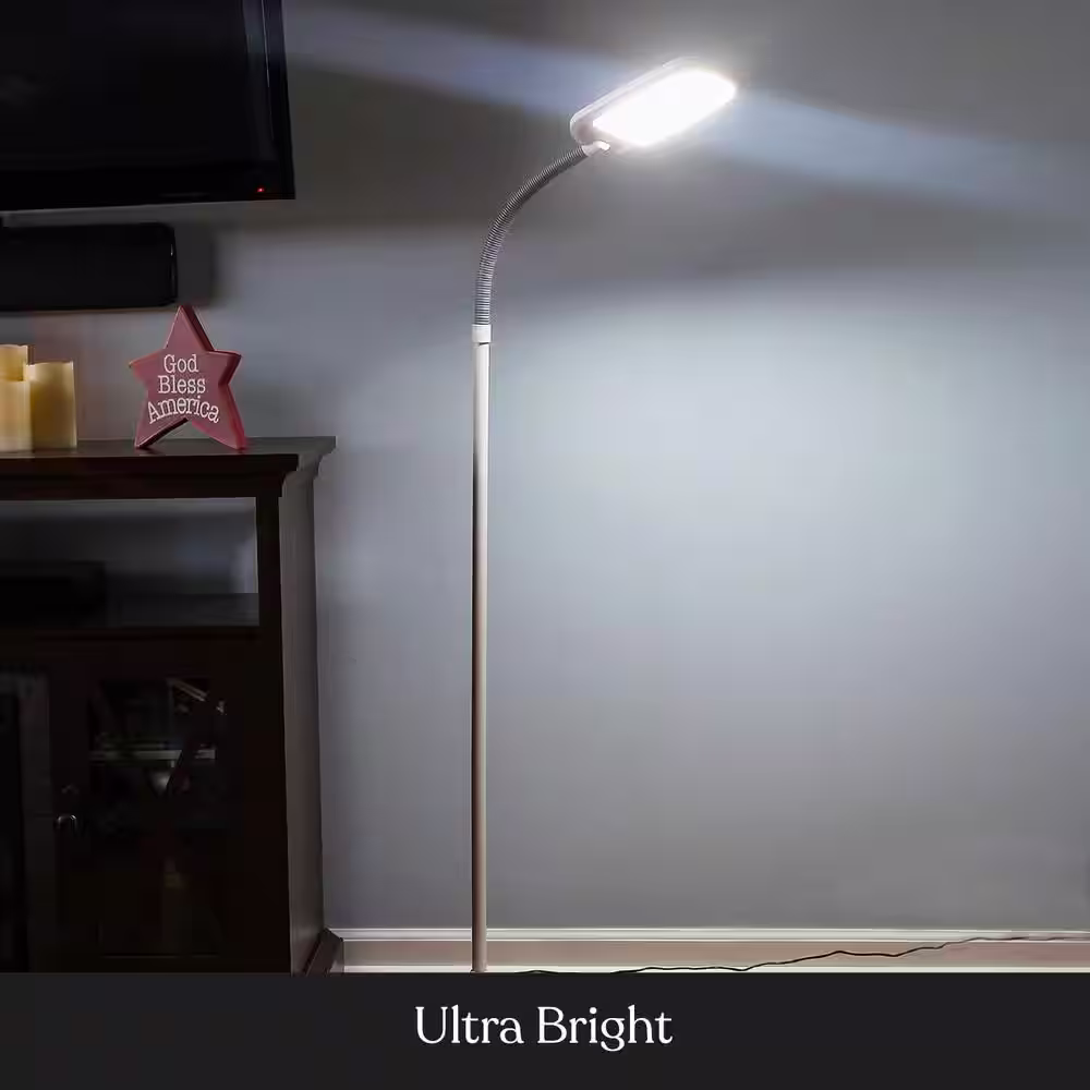 Brightech LitespanSlim 55 in. White LED Arc Floor Lamp with Adjustable Gooseneck
