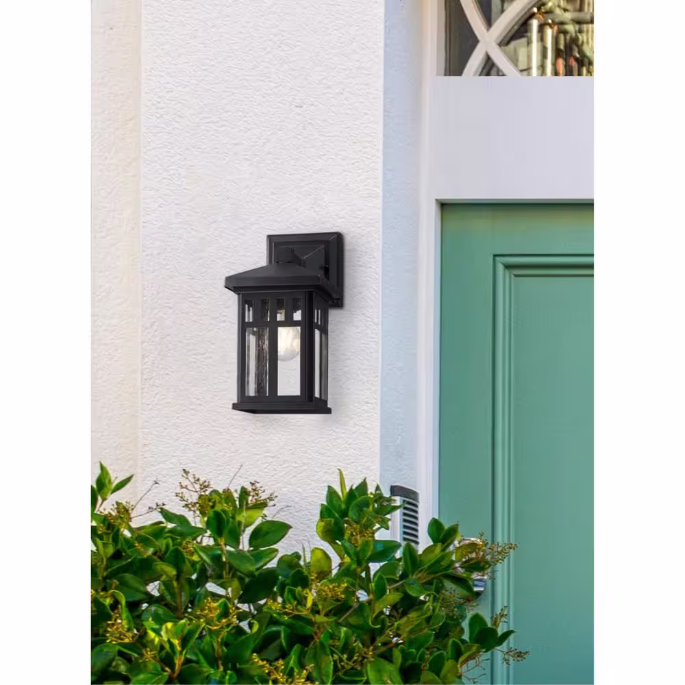 Westinghouse Burnham 1-Light Textured Black Outdoor Wall Mount Lantern with Clear Seeded Glass